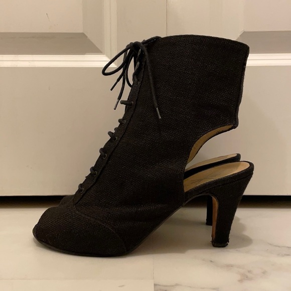 Opening Ceremony Black Peep-Toe Lace-Up Ankle Boots with Open Heel